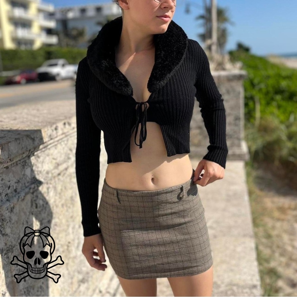 Black Fur Cropped Cardigan ₊˚⊹♡